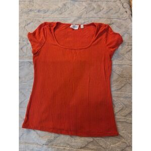 Cyrus Essentials Womens Ribbed Short Sleeve Scoop Neck Top Orange Red Size S
